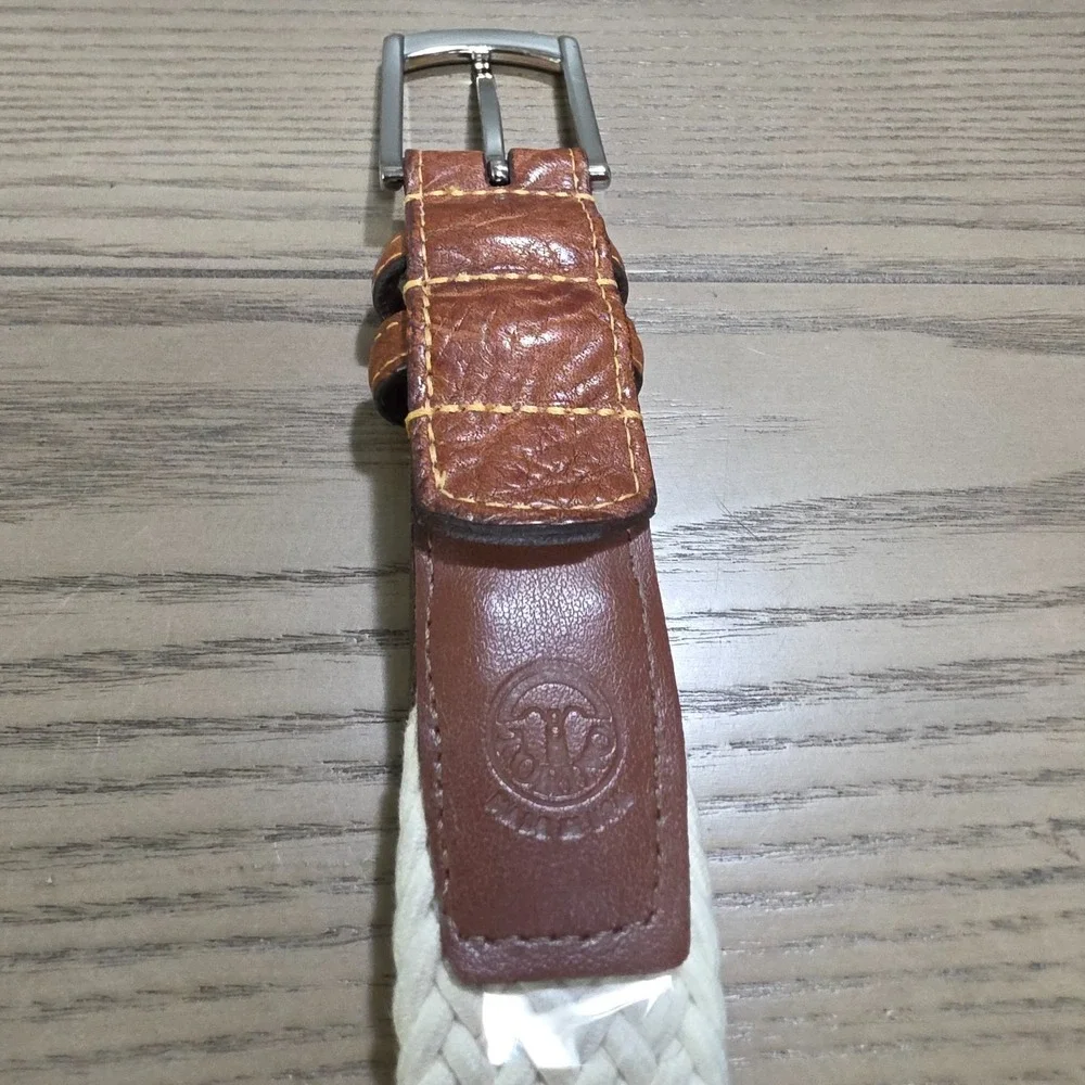 Lot of 2 Torino Men's Size 40 Cream & Beige Leather Breaded Belts Dressy Classic